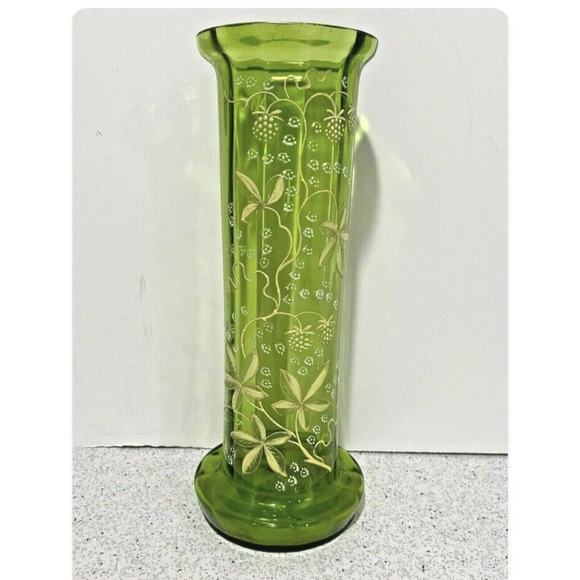 Vintage Accents Vintage Green Art Glass Vase Enamel Embellishment